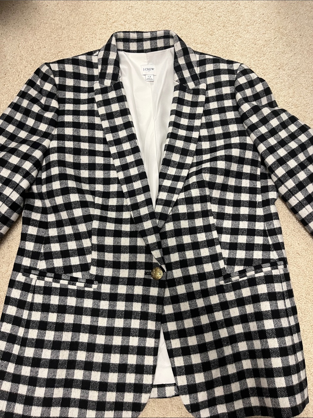 J. Crew Black and White Gingham Blazer